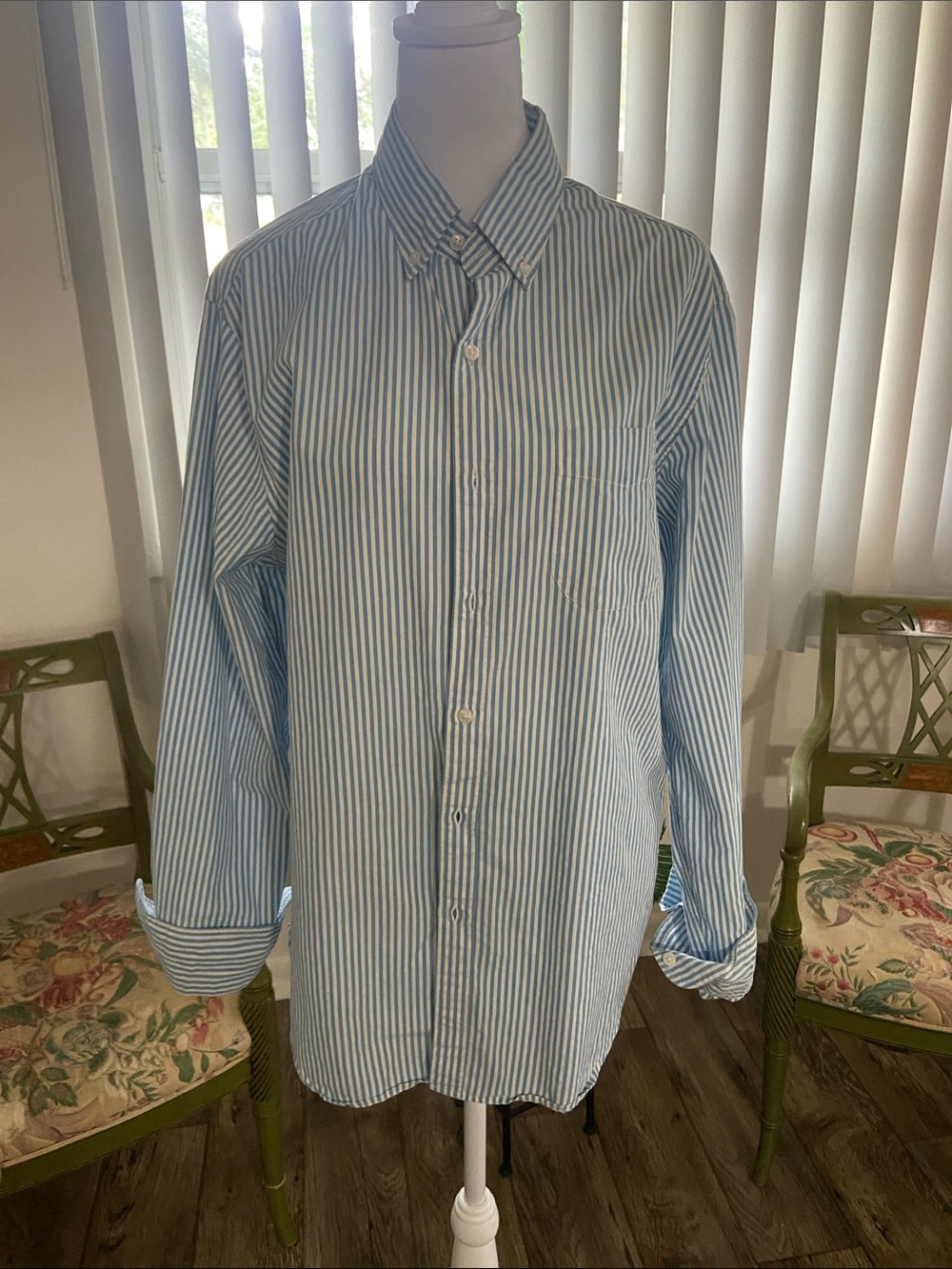 J. Crew Light Blue and White Vertical Stripe Button-Down Shirt